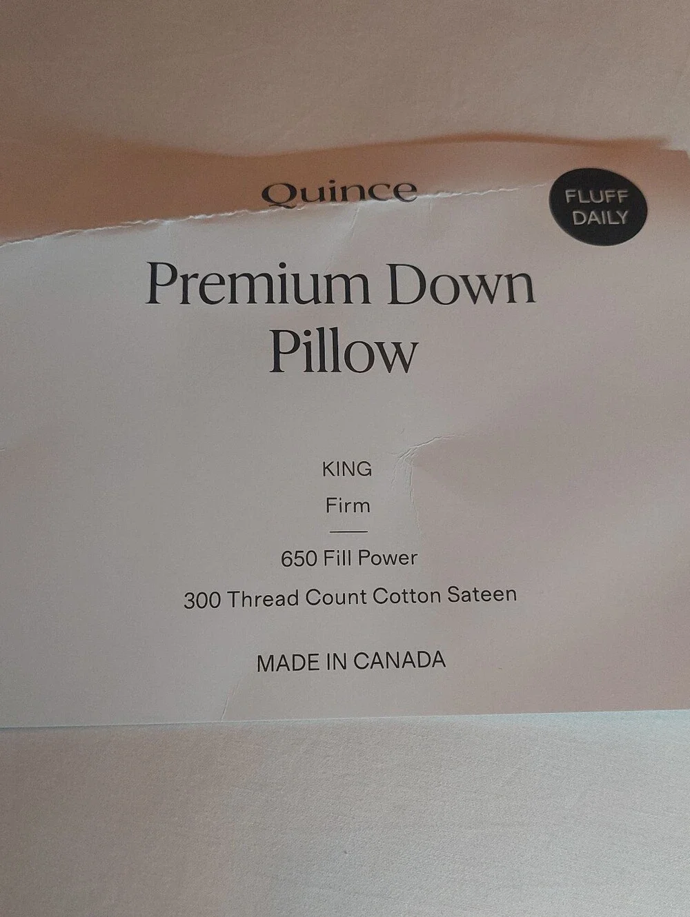 NWOT- Quince White Duck Down Premium Pillow- King (Firm) (P99)